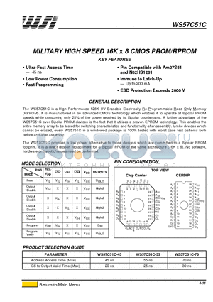 WS57C51C-45DMB datasheet - MILITARY HIGH SPEED 16K x 8 CMOS PROM/RPROM