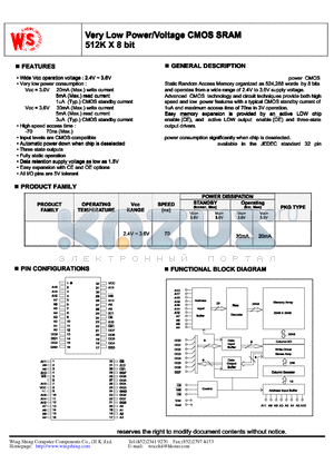 WS628512LLST-70 datasheet - Very Low Power/Voltage CMOS SRAM