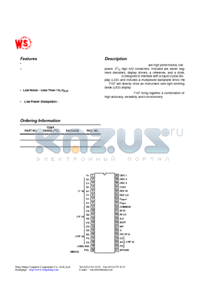 WS7107 datasheet - 3 1/2 Digit LCD/LED Display A/D Converters