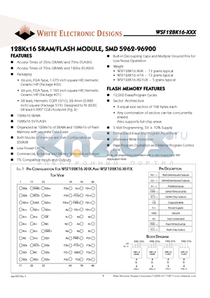 WSF128K16-72H1IA datasheet - 128K X 16 SRAM /FLASH MODULE SMD 5962-96900