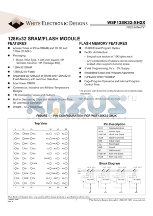 WSF128K32-22H2C datasheet - 128KX32 SRAM/FLASH MODULE
