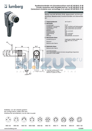 WSV50-6 datasheet - Rundsteckverbinder mit Schraubverschluss nach IEC 60130-9, IP 40