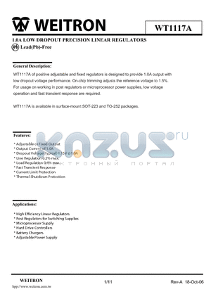 WT1117AD-50 datasheet - 1.0A LOW DROPOUT PRECISION LINEAR REGULATORS