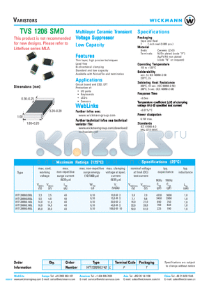 WT1206ML050L datasheet - Multilayer Ceramic Transient Voltage Suppressor Low Capacity