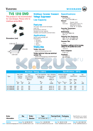 WT1210ML380A datasheet - Multilayer Ceramic Transient Voltage Suppressor Standard Capacity