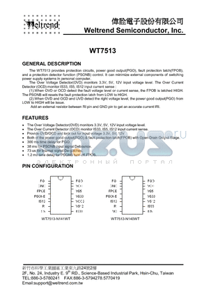 WT7513-N141WT datasheet - provides protection circuits, power good output(PGO)