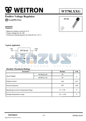 WT78L09 datasheet - Positive Voltage Regulator