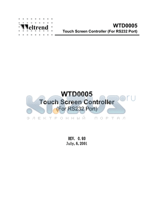 WTD0005 datasheet - Touch Screen Controller (For RS232 Port)