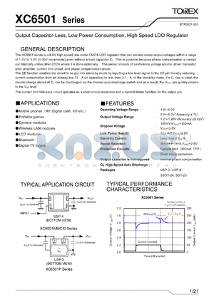 XC6501A16AMR datasheet - Output Capacitor-Less, Low Power Consumption, High Speed LDO Regulator