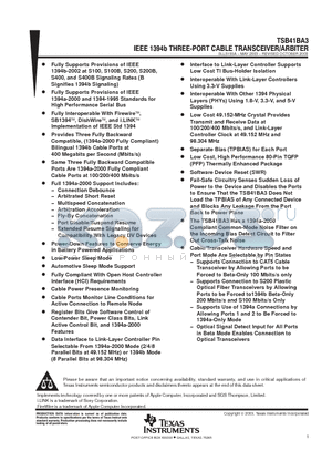 TSB41BA3IPFP datasheet - IEEE1394B THREE PORT CABLE TRANSCEIVER/ARBITER