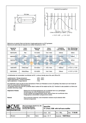 1508725UG3 datasheet - StarLEDs T2 (7mm) ESB with half wave rectifier