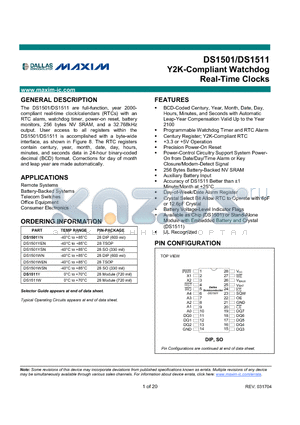 DS1511Y datasheet - Y2K-Compliant Watchdog Real-Time Clocks