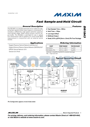 DS1843 datasheet - Fast Sample-and-Hold Circuit
