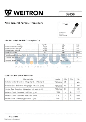 S8050 datasheet - NPN General Purpose Transistors