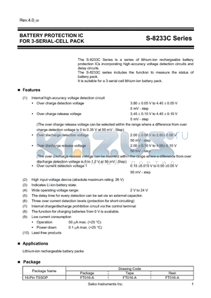 S8233C datasheet - BATTERY PROTECTION IC FOR 3-SERIAL-CELL PACK