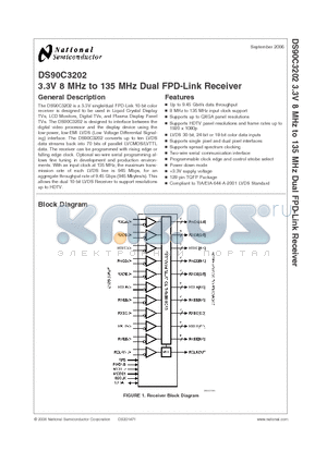 DS90C3202 datasheet - 3.3V 8 MHz to 135 MHz Dual FPD-Link Receiver