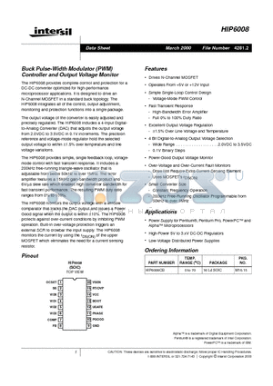 HIP6008CB datasheet - Buck Pulse-Width Modulator (PWM) Controller and Output Voltage Monitor