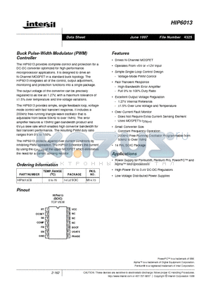 HIP6013CB datasheet - Buck Pulse-Width Modulator (PWM) Controller