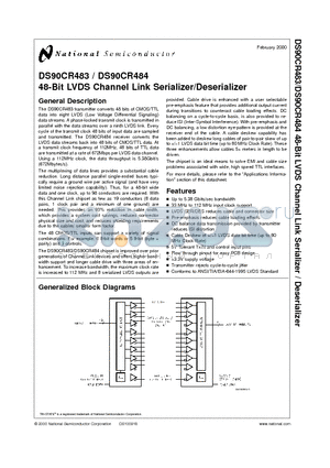 DS90CR483 datasheet - 48-Bit LVDS Channel Link Serializer/Deserializer