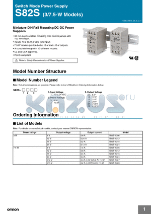 S82S-7712 datasheet - Miniature DIN Rail Mounting DC-DC Power Supplies