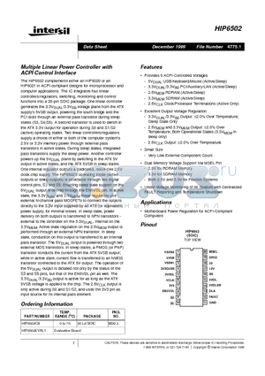 HIP6502 datasheet - Multiple Linear Power Controller with ACPI Control Interface