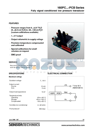 161PC01D-PCB datasheet - Fully signal conditioned low pressure transducer