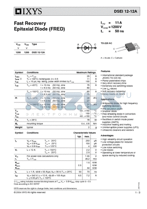 DSEI12-12A datasheet - Fast Recovery Epitaxial Diode (FRED)