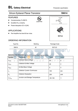 S9014 datasheet - Silicon Epitaxial Planar Transistor