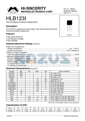 HLB123I datasheet - NPN EPITAXIAL PLANAR TRANSISTOR