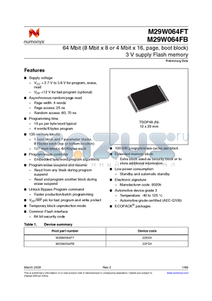 M29W064FT datasheet - 64 Mbit (8 Mbit x 8 or 4 Mbit x 16, page, boot block) 3 V supply Flash memory