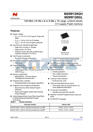 M29W128GH60ZA6E datasheet - 128 Mbit (16 Mb x 8 or 8 Mb x 16, page, uniform block) 3 V supply Flash memory