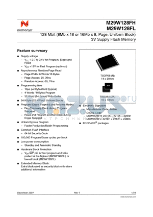 M29W128FL60N6E datasheet - 128 Mbit (8Mb x 16 or 16Mb x 8, Page, Uniform Block) 3V Supply Flash Memory