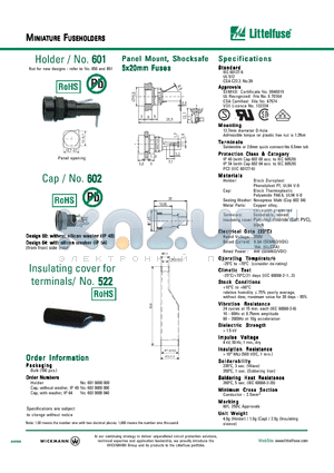 601 datasheet - MINIATURE FUSEHOLDERS