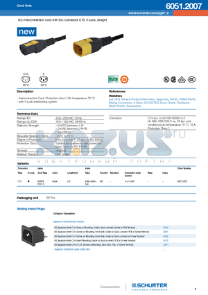 6061 datasheet - IEC Interconnection Cord with IEC Connector C13, V-Lock, straight