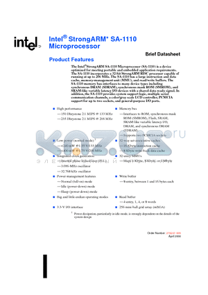 SA-1110 datasheet - Intel-R StrongARM SA-1110 Microprocessor