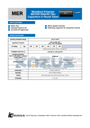 606MER350K datasheet - Metallized Polyester MOTOR RUN/AC Film Capacitors in Round Tubes