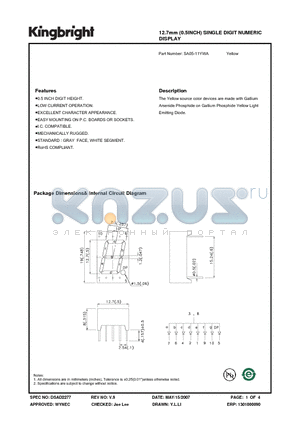 SA05-11YWA datasheet - 12.7mm (0.5INCH) SINGLE DIGIT NUMERIC DISPLAY