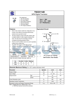 TSCD114DCU6 datasheet - NPN Digital Transistor