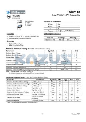 TSD2118CP datasheet - Low Vcesat NPN Transistor