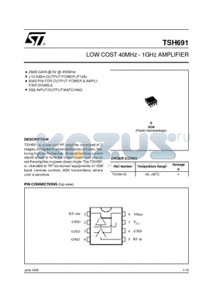 TSH691 datasheet - LOW COST 40MHz - 1GHz AMPLIFIER