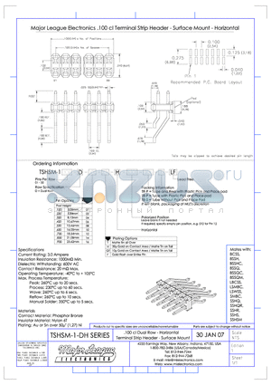 TSHSM-1-DH datasheet - .100 cl Dual Row - Horizontal Terminal Strip Header - Surface Mount