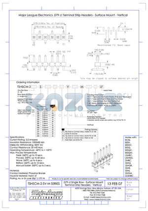 TSHSCM-2-SM datasheet - .079 cl Single Row - Surface Mount Terminal Strip Headers - Vertical