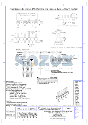 TSHSM-2-SM datasheet - .079 cl Single Row - Surface Mount Terminal Strip Headers - Vertical