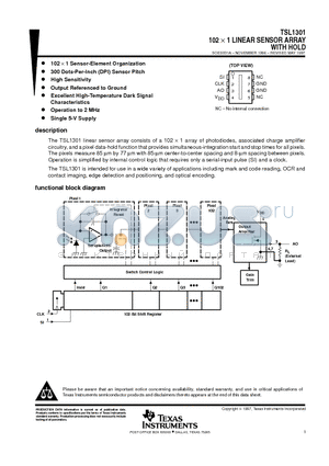 TSL1301 datasheet - 102  1 LINEAR SENSOR ARRAY WITH HOLD