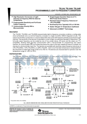 TSL230A datasheet - PROGRAMMABLE LIGHT-TO-FREQUENCY CONVERTERS