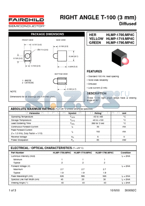 HLMP-1719.MP4C datasheet - RIGHT ANGLE T - 100 ( 3 mm ) DIFFUSED