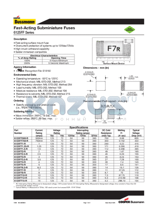 6125FF7-R datasheet - Fast-Acting Subminiature Fuses