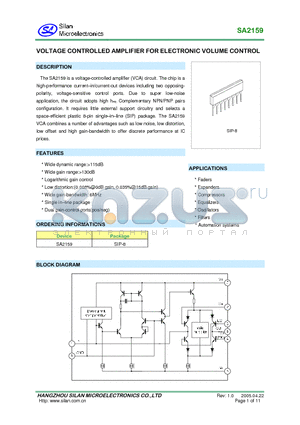 SA2159 datasheet - VOLTAGE CONTROLLED AMPLIFIER FOR ELECTRONIC VOLUME CONTROL