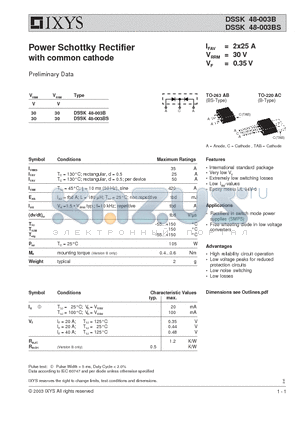 DSSK48-003BS datasheet - Power Schottky Rectifier with common cathode