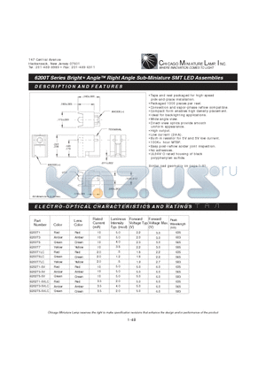 6200T3 datasheet - Bright Angle Right Angle Sub-Miniature SMT LED Assemblies